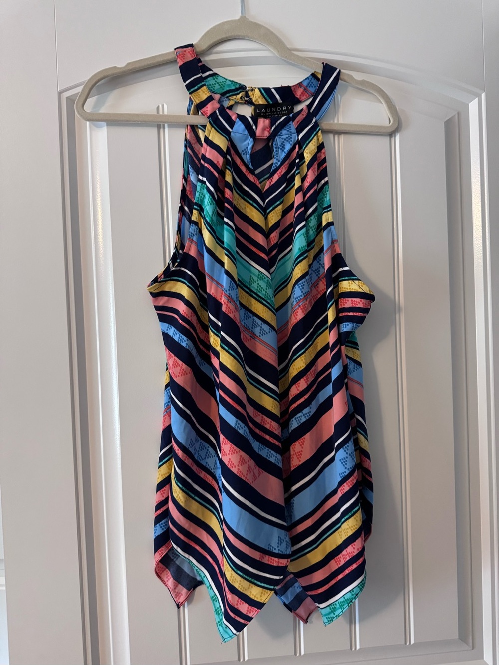 Laundry By Shelli Segal Navy Multicolor Striped Sleeveless Top